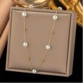 2 Pcs Exquisite Gold Color Bohemian Jewelry Set for Women Fashion Pearl Cross Pendant Necklace Bracelet Set Casual Jewelry Gifts