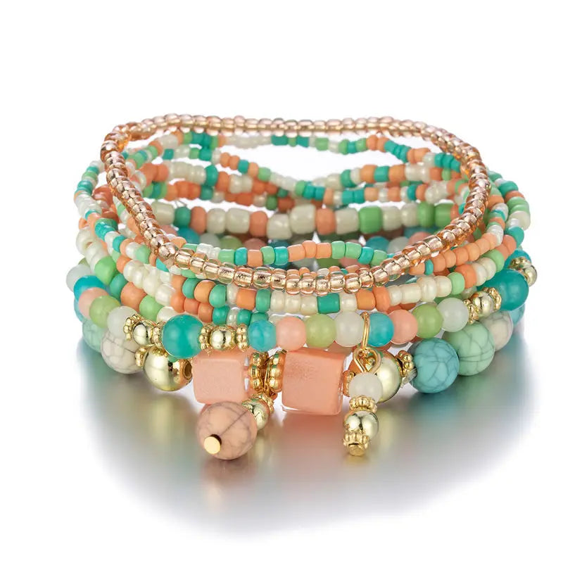 8er-Set Boho Bunte Reisperlen-Armbänder für Damen, elastische Perlenkette, Armreif, Mädchen, Modeschmuck-Accessoires