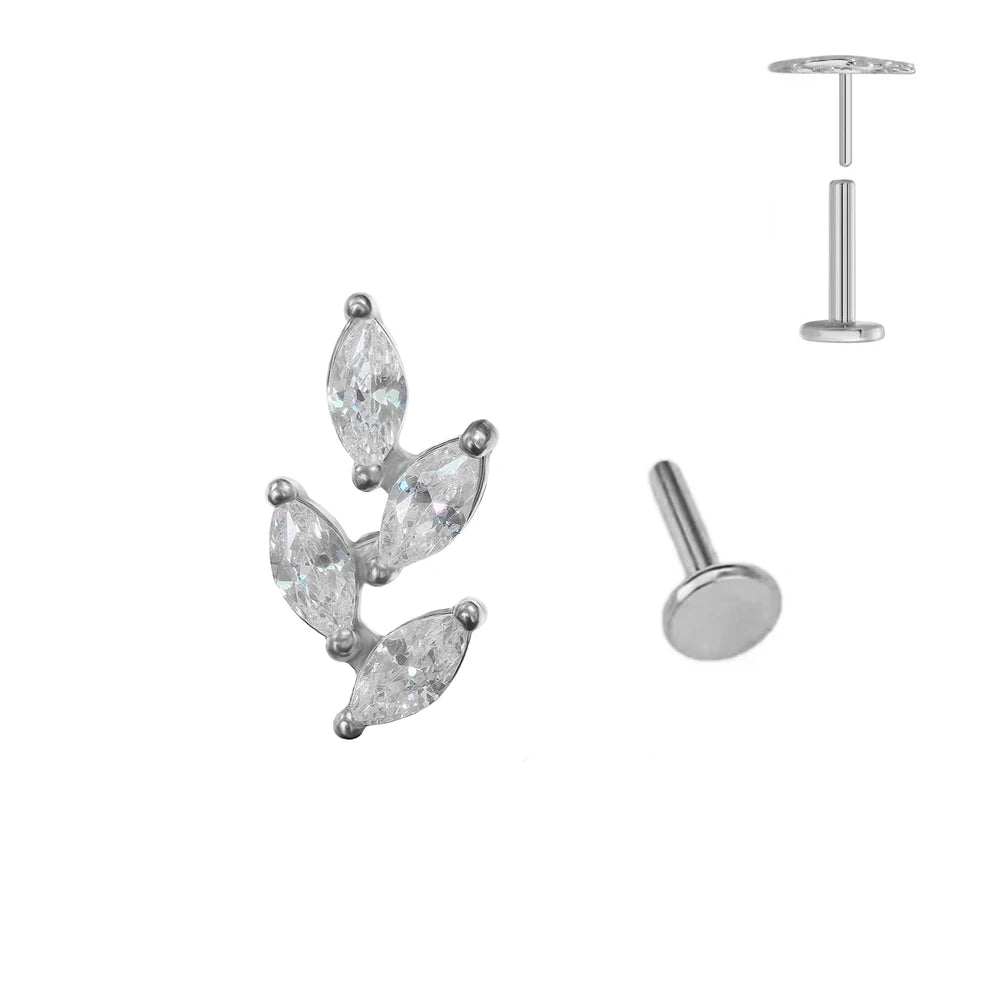 ASTM F136 G23 Titan Blumen Piercing Push-In Zweig Ohrring Stecker Anhänger Gewindefreies Labret Piercing Knorpel Körperschmuck