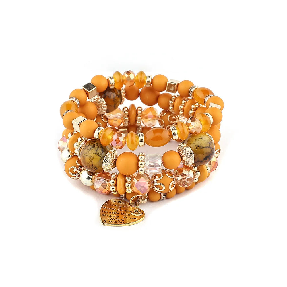 4-teiliges Set Boho Ethno Herz Perlenarmband Set für Damen Handgemachte Kristallperlenkette Armreif Weiblicher Böhmischer Schmuck Geschenk