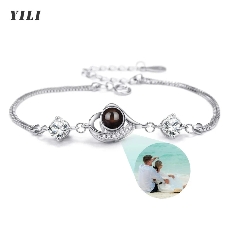 Kundenspezifisches Armband mit Bild im Inneren, Titan-Edelstahl-Kubanische Gliederkette, Armband mit personalisierter Fotoprojektion für Männer und Frauen
