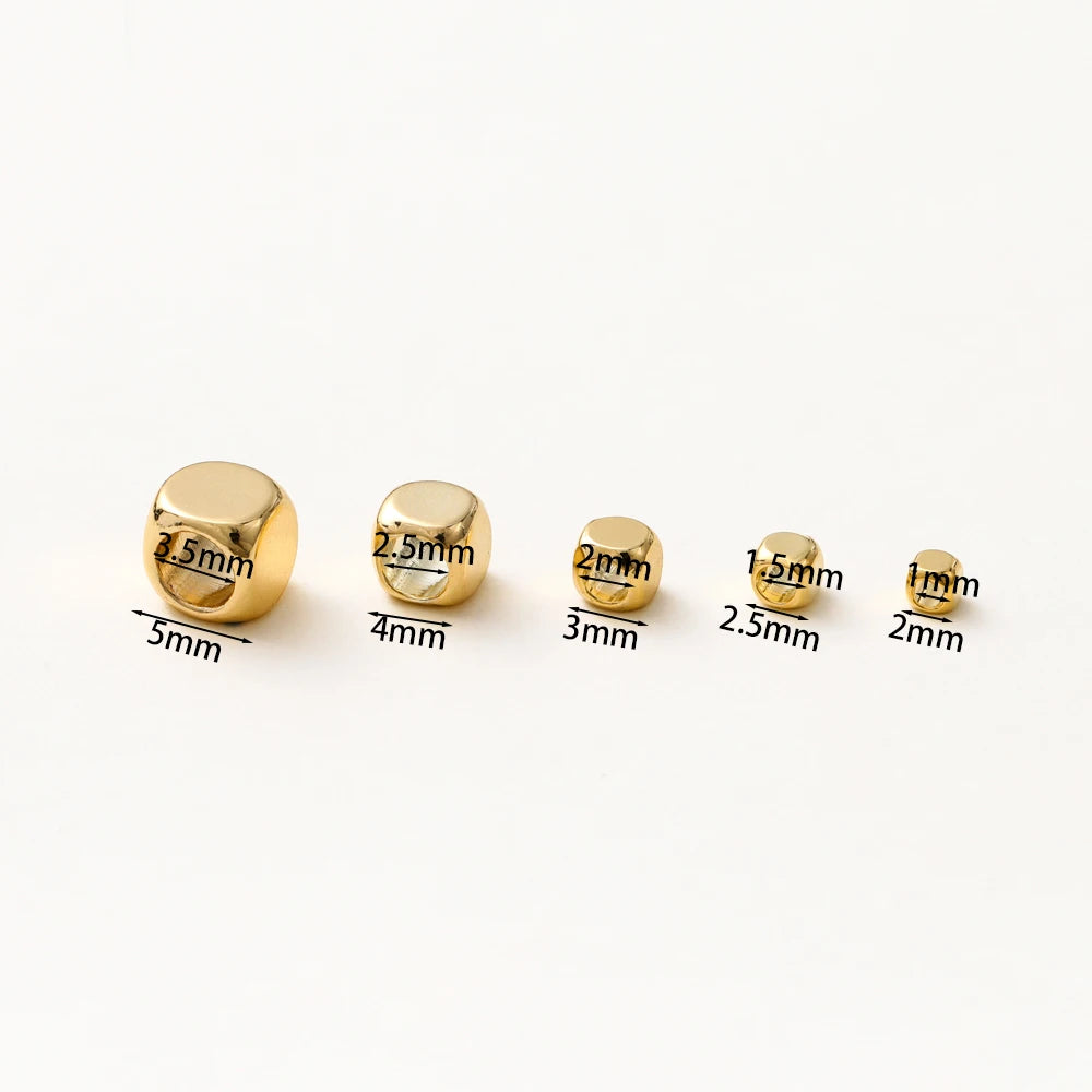 50 Stück/Los 14K 18K Gold Messing Würfel Vierkant Spacer Beads Lose Charm Perlen für DIY Armbänder Halskette Schmuckherstellung Zubehör