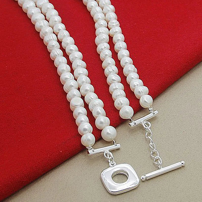 Cadenas de collar de perlas de doble capa de plata 925 Aravant para mujer, joyería de moda para boda