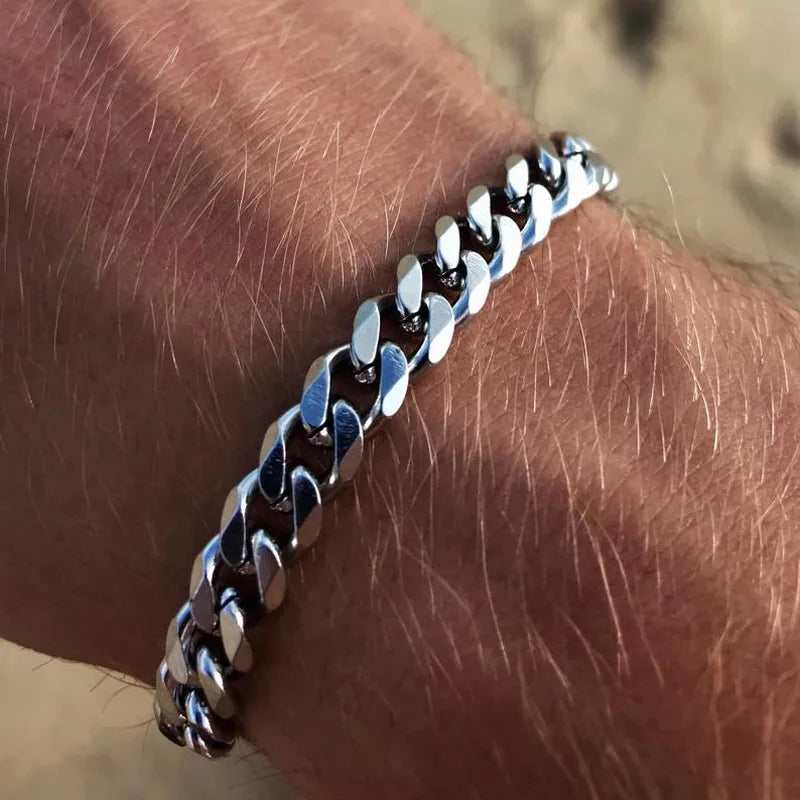 Neue trendige kubanische Kette Herren Armband Klassische Edelstahl Silber Farbe Breite Kette Armband Für Frauen Mode Schmuck Geschenke