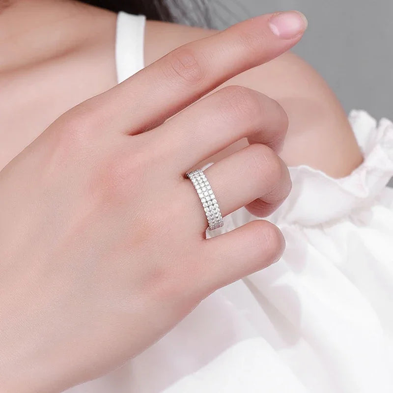 NeeTim Anillo completo de moissanita de plata de ley 925 con baño de oro, alianza de boda, compromiso, eternidad, joyería de lujo Patry para mujer