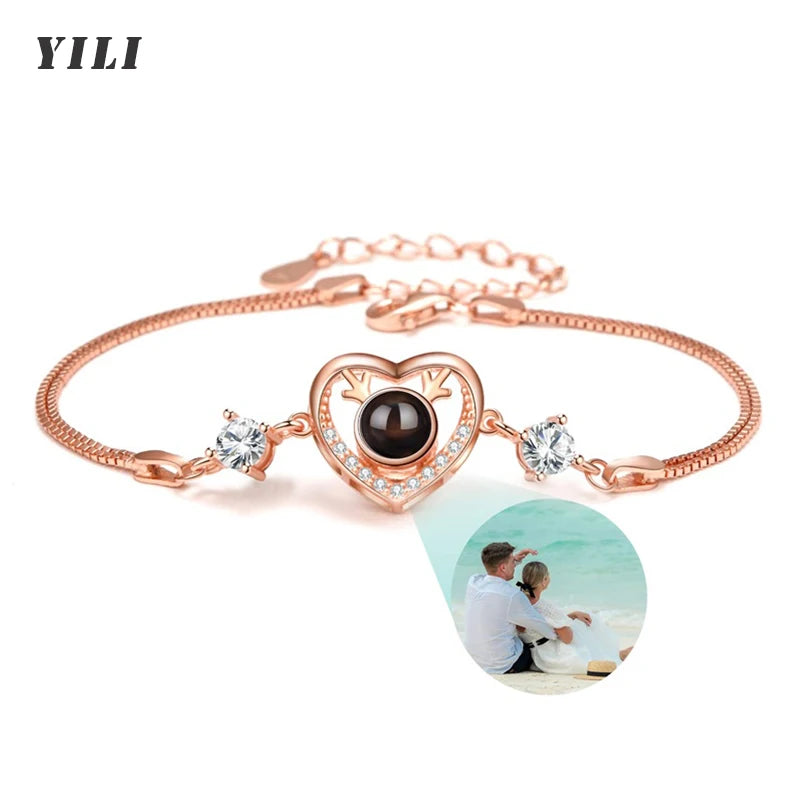 Personalisierte Foto-Armbänder mit Projektion – Armband mit Bild im Inneren, 100 Sprachen „Ich liebe dich“, Edelstahl-Armband