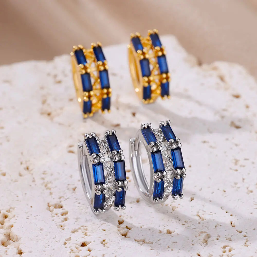 Luxus Blaue Zirkon Ohrringe für Damen Edelstahl Ohrringe 2024 Trendiges Neues Design Goth Schmuck Ohrringe Damen