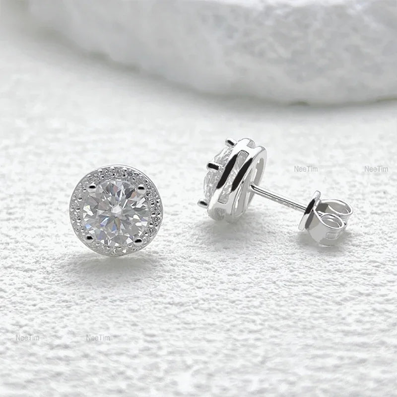 NeeTim Pendientes de Moissanita 0.5-2CT para Mujer, Brillantes, de Laboratorio, de Plata de Ley S925, Joyas Certificadas para Bodas y Fiestas