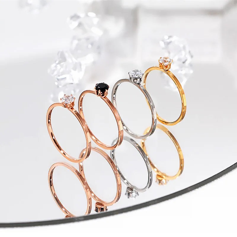Edelstahl-Einzel-CZ-Ring, schlichtes 1 mm dünnes Hochzeitsband für Frauen, Mädchen, Größe 3–10
