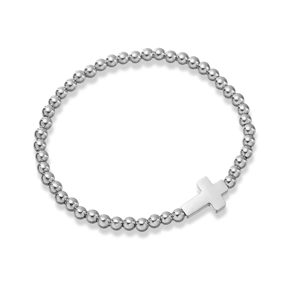 NEWBUY Hochwertiger, nicht verblassender Edelstahlschmuck Silber/Gold Farbe Perlen Kreuz Charm Armbänder für Frauen und Männer