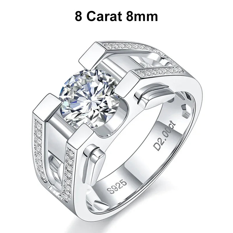 NeeTim 1ct 2ct Moissanit Ring für Herren 925 Sterling Silber mit Weißgold überzogen Ehering Männer Ringe Luxus Feiner Schmuck