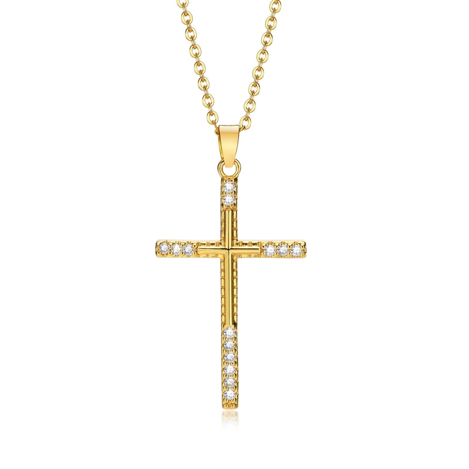 Danity Cubic Zirconia Cross Pendant Necklace for Women, Stainles Steel Chain Adjustable
