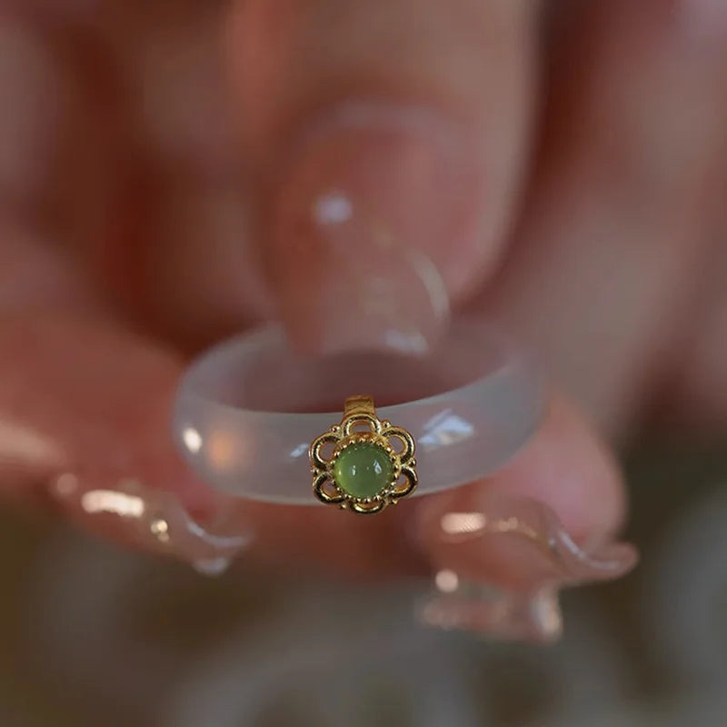 VENTFILLE Anillo de calcedonia y jade de Hotan de plata de ley S925 para mujer, accesorios de joyería vintage de turquesa para niñas, dropshipping