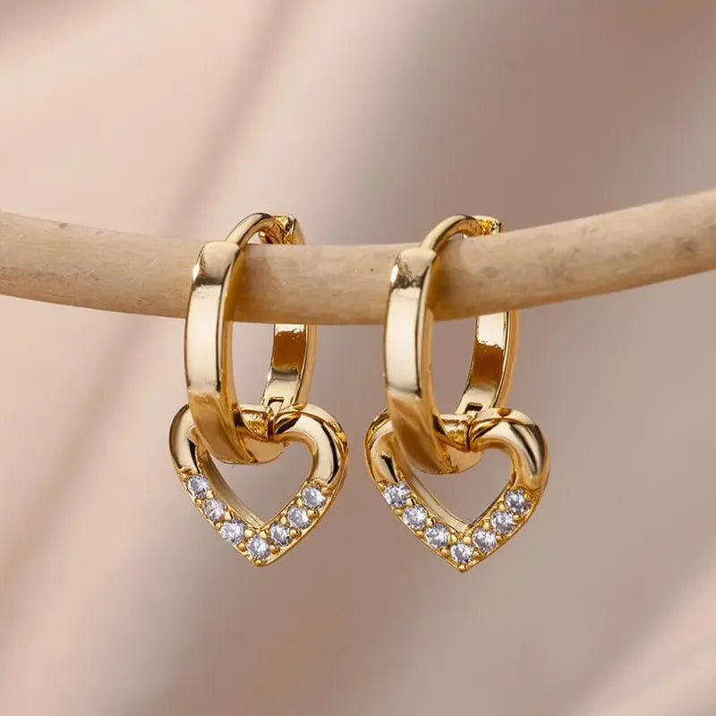 Zirkon Herz Ohrringe für Damen, Edelstahl, goldfarben, Piercing-Ohrringe, Trendschmuck 2025, Aretes, Accessoires für Frauen