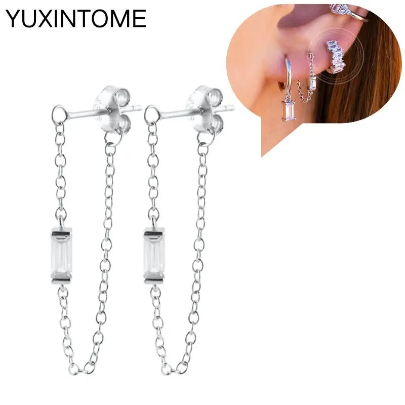 925 Sterling Silber Ohrnadel Mode Creolen Weiße Kristall Luxus Damen Silberohrringe Hochzeit Damenschmuck Geschenk
