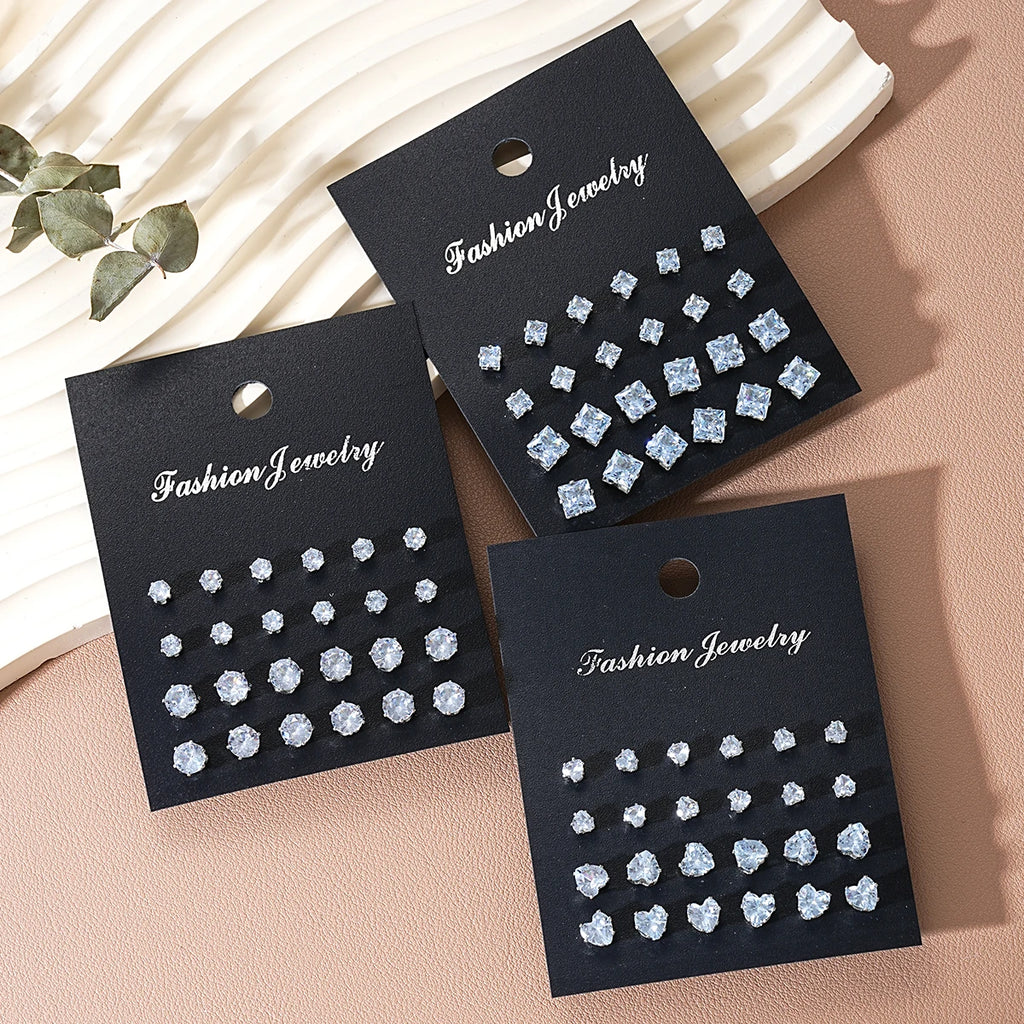 36 Paar Einfache Glänzende Strass Ohrstecker Set für Damen Mode Kristall Zirkon Perlen Ohrringe Neue Schmuck Accessoires Geschenke