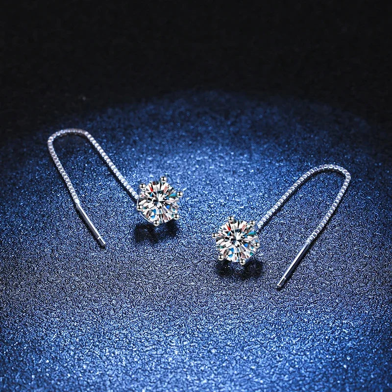 NeeTim 1CT Moissanit Ohrringe S925 Sterling Silber Weißgold plattiert Ohrdraht Linie Tropfen Ohrringe Creolen Hochzeit Edelschmuck