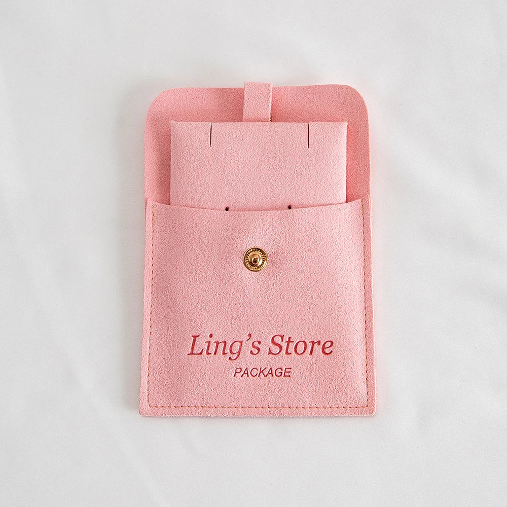 20/50/100Sets Personalized Logo Jewelry Microfiber Snap Bag 8x8cm Button Pouch Insert Luxury 6x6cm Cards Can Debossed Print Name