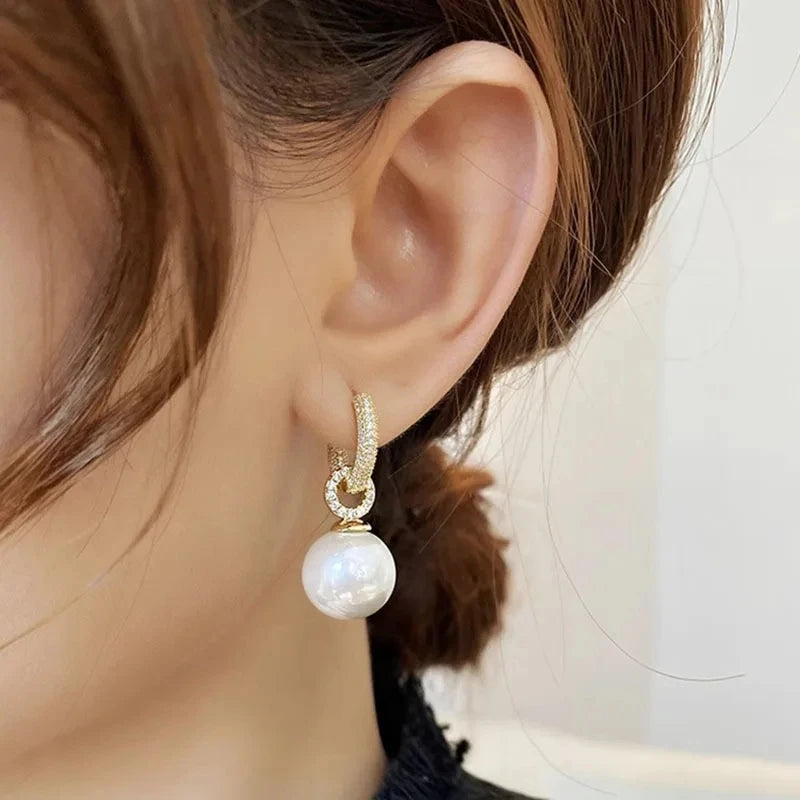 versilberte Perlen-Zirkon-Ohrringe für Damen, Mädchen, Party-Geschenk, kreisförmig, Temperament, Bankett-Schmuck