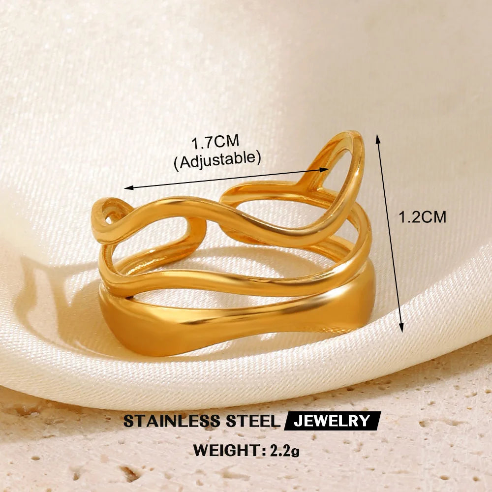 1 Stück Edelstahl Goldfarben Ringe für Frauen Wasserdicht Geometrisch Offener Fingerring Mädchen Mode Alltag Schmuck Accessoires