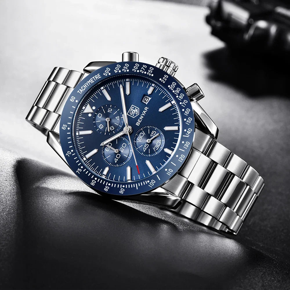 Reloj de hombre BENYAR, de marca superior de lujo, totalmente de acero, con movimiento de cuarzo para negocios, informal, impermeable, deportivo, Relogio Masculino