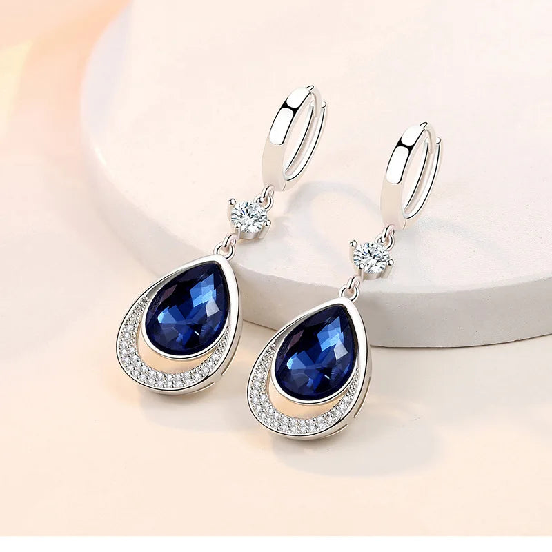 925 Sterlingsilber Schmuck Ovale Edelsteine Wassertropfen Ohrringe für Frauen Smaragd Saphir Zirkon Verlobung Ohrschmuck