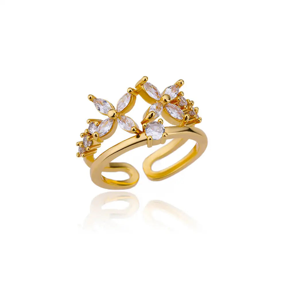Luxuriöse Rosenblüten-Zirkon-Ringe für Frauen, goldfarben, Edelstahl, modischer Schmetterlingsring 2023, ästhetischer Hochzeitsschmuck, Geschenk