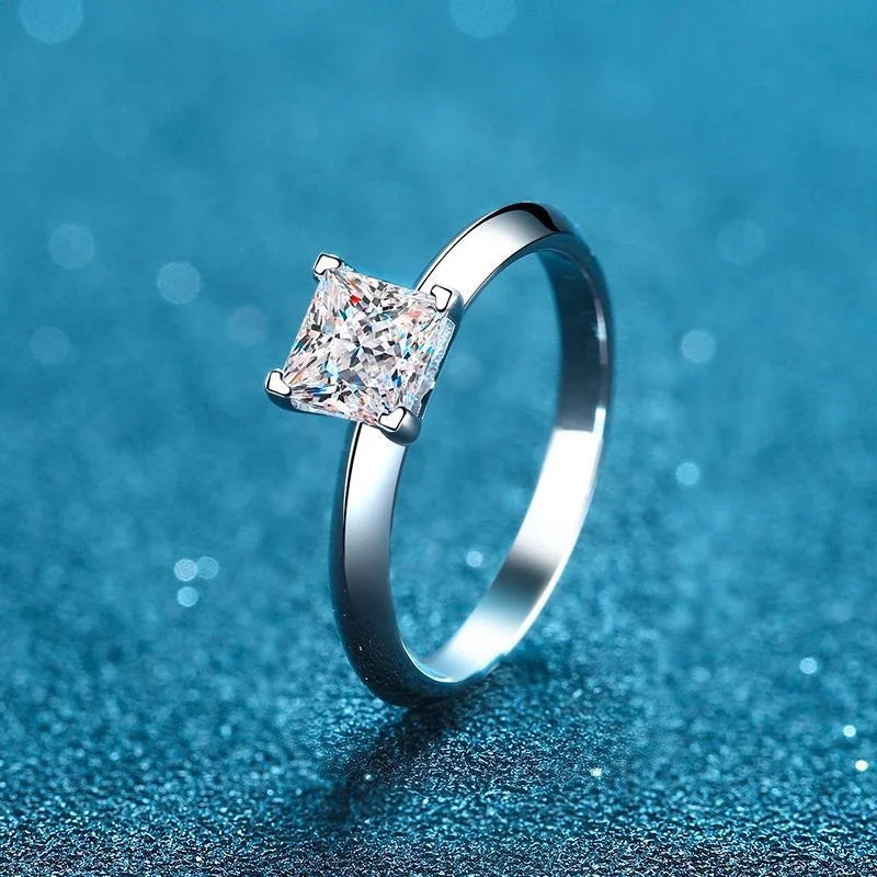 NeeTim 2ct VVS1 Anillo de Moissanita Corte Princesa para Mujer Plata de Ley S925 Anillo de Eternidad para Boda Fiesta Joyería Fina