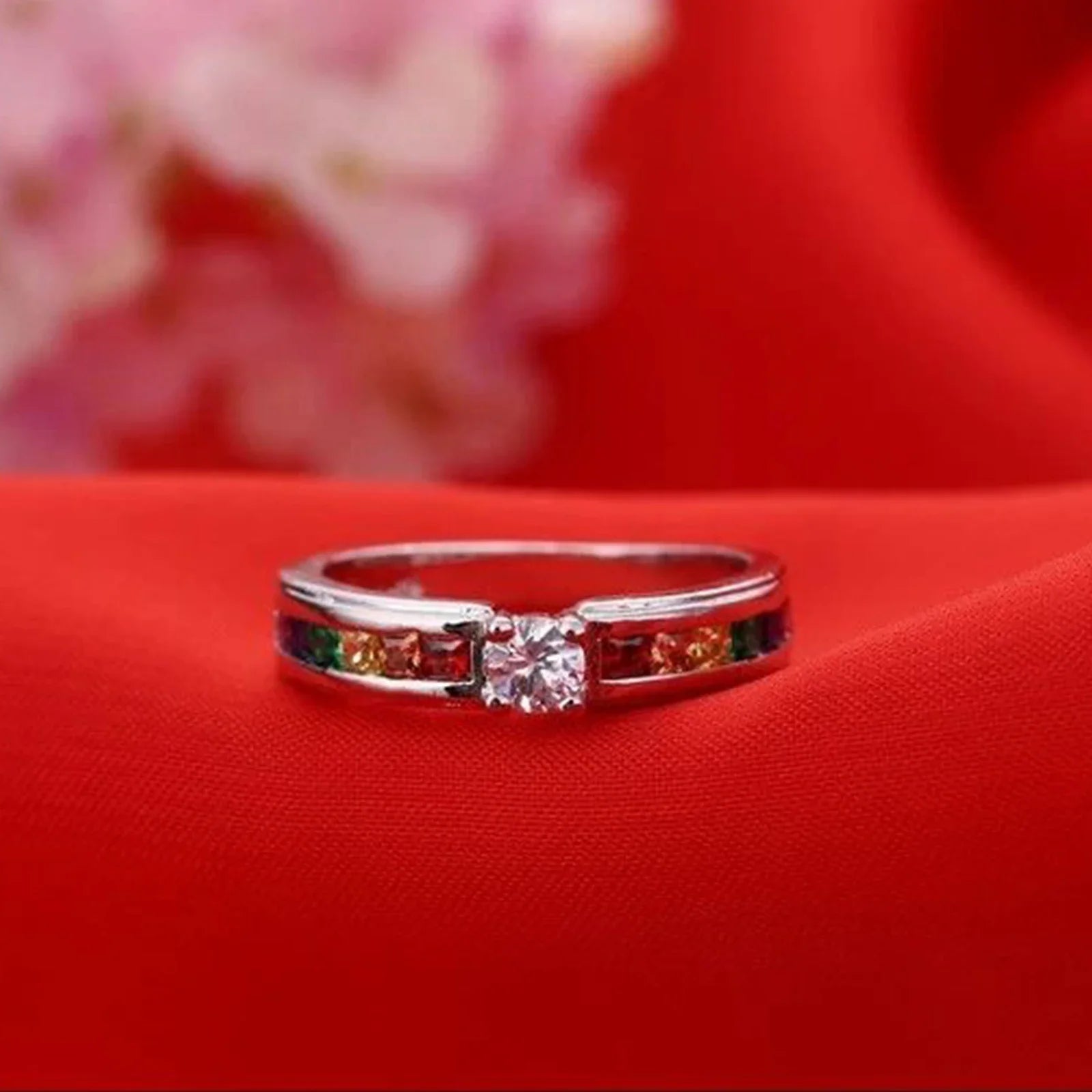 Echte 100% 925 Sterling Silber Regenbogen Zirkonia Ringe für Frauen Hochzeit Liebenswerter Verlobungsantrag Ring Accessoire