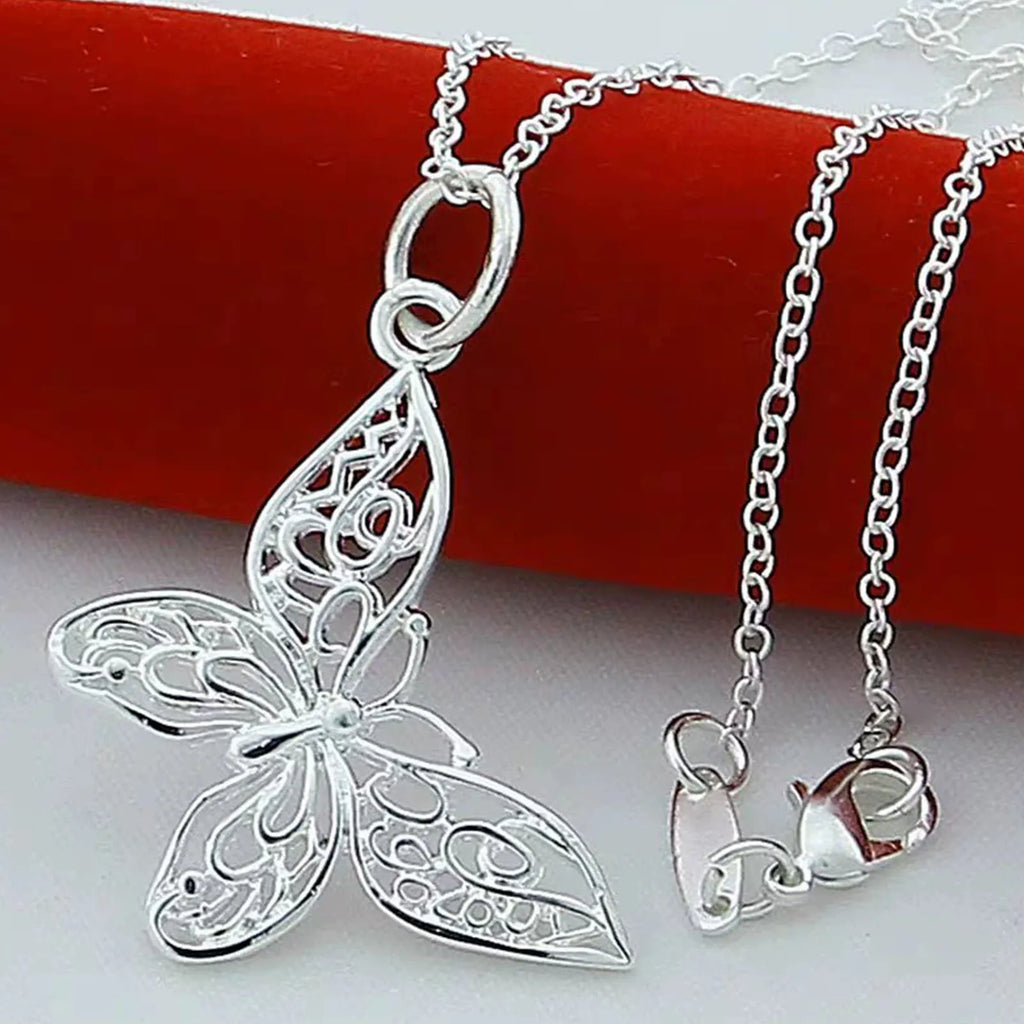 925 Sterling Silber Schmetterling Anhänger Halskette Schlangenkette für Frauen Hochzeit Verlobung Schmuck