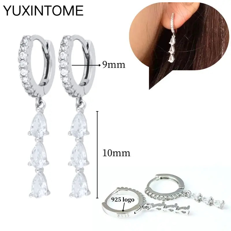 925 Sterling Silber Ohrnadel Mode Creolen Weiße Kristall Luxus Damen Silberohrringe Hochzeit Damenschmuck Geschenk