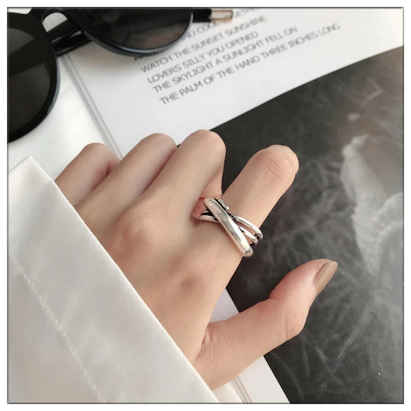 VENTFILLE 925 Sterling Silber Fingerringe Neue Mode Kreative Kreuz Hohlkette Geometrischer Partyschmuck Geschenke