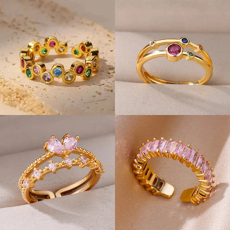 Pinky Zirkon Ring für Damen Edelstahl Goldfarben Ring 2025 Trend Paar Wasserdicht Ästhetisch Hochzeit Y2K Schmuck Anillos