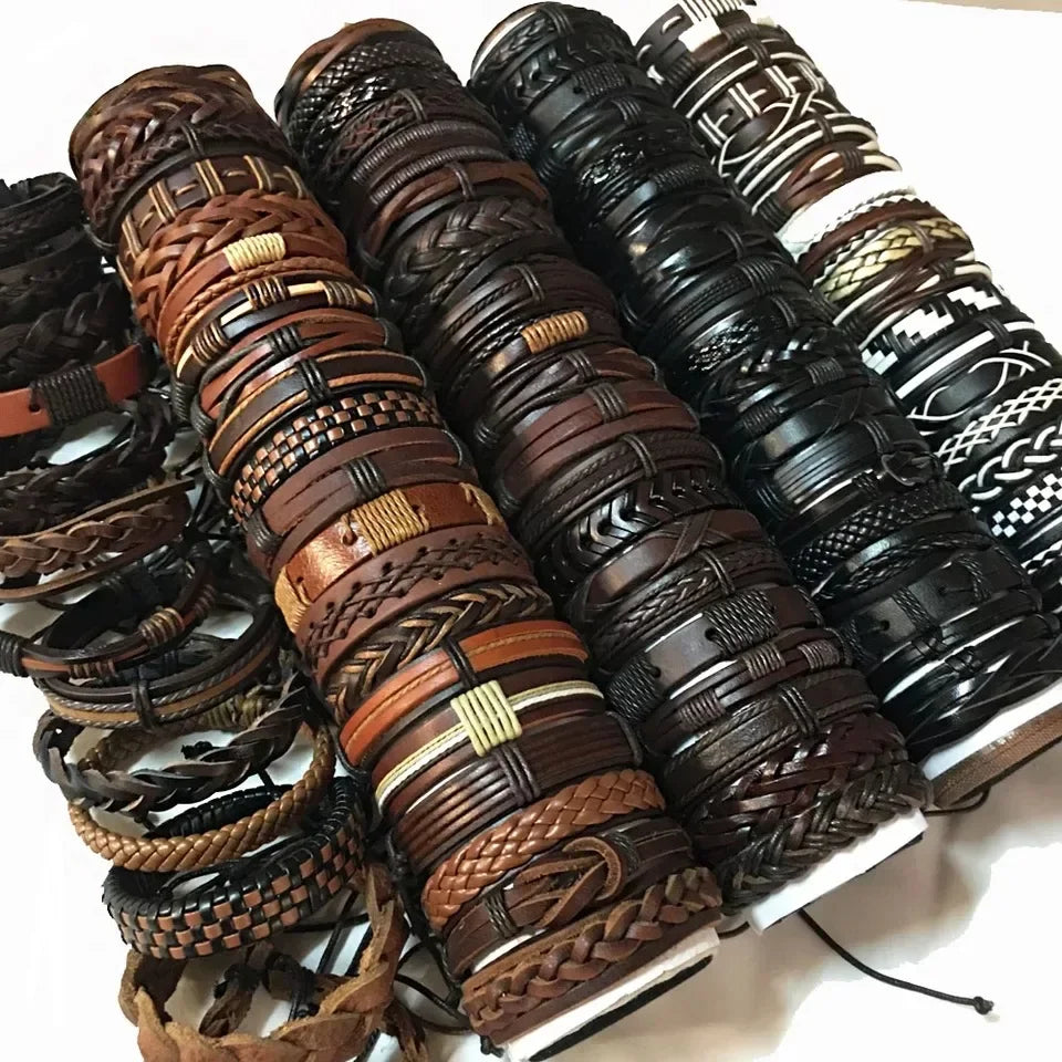 5 Stück/Los Vintage Leder Charm Armbänder für Herren und Damen, verschiedene Stile, verstellbarer Armreif, Modeschmuck im Großhandel