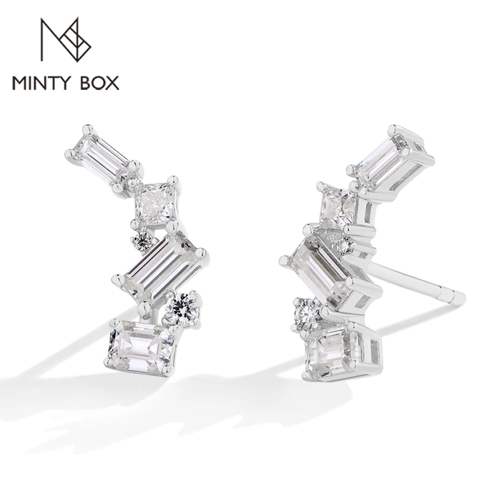 MINTYBOX Moissanit-Ohrstecker für Damen, S925 Sterlingsilber, Labordiamant, Baguette-Form, unregelmäßige Ohrringe, Verlobungsschmuck