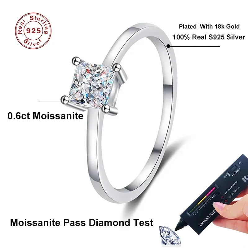 NeeTim 0,6 Karat Prinzessin Moissanit Verlobungsring Damen Heiratsantrag Brautringe Sterlingsilber Ehering mit Zertifikat