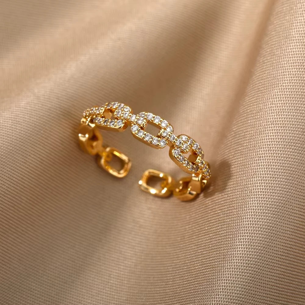Luxus Zirkon Geometrische Ringe für Frauen Edelstahl Gold Farbe Offener Ring Trendige Hochzeit Party Ästhetischer Schmuck Geschenk Femme