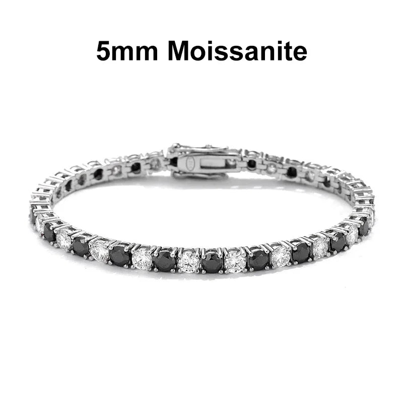 NeeTim Schwarz-Weiß alle Moissanit Tennisarmbänder für Damen und Herren, s925 Sterling Silber vergoldet Weißgold Hip Hop Armband
