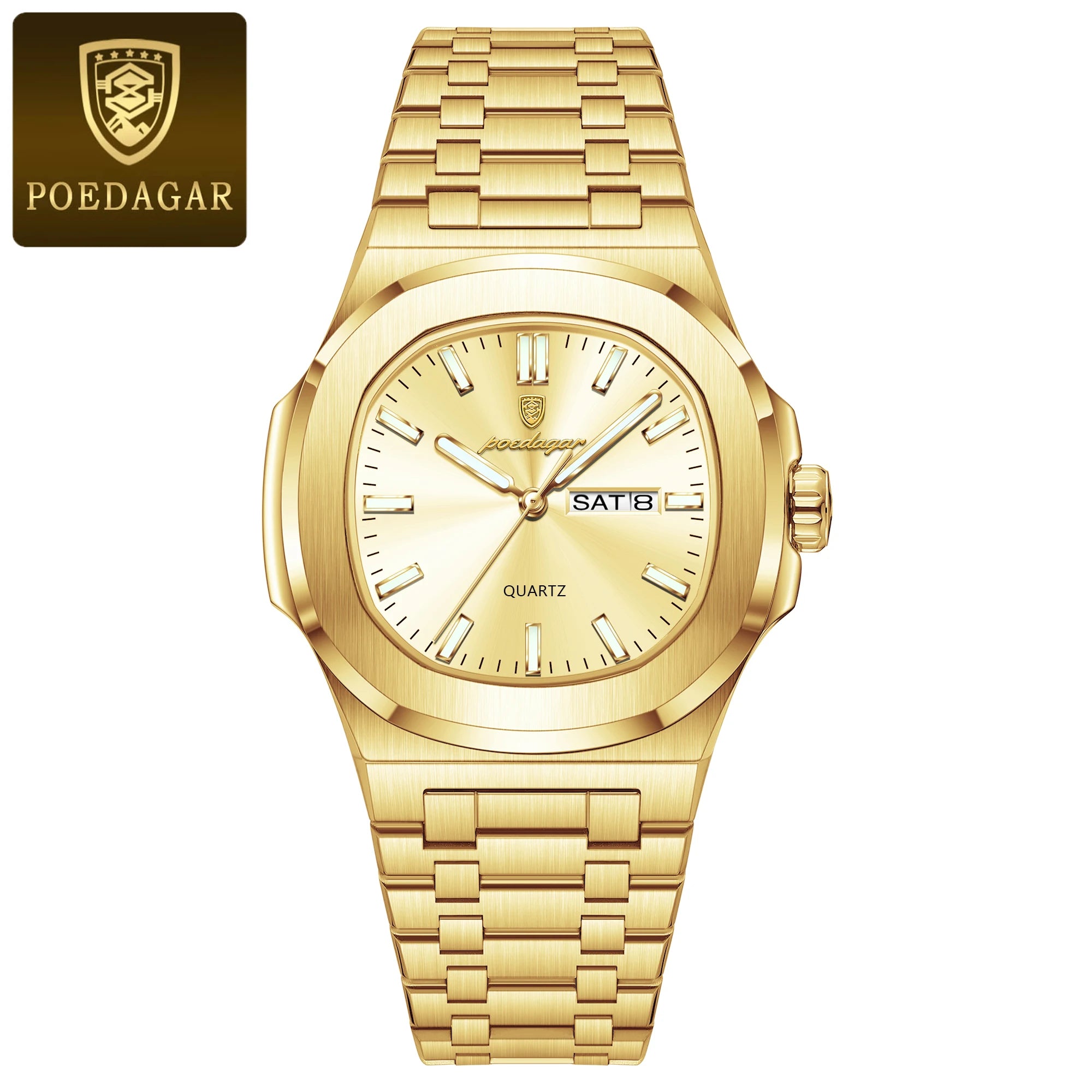 POEDAGAR Reloj de Pulsera Casual de Moda para Hombres Fecha y Día Acero Inoxidable Reloj de Hombre Luminoso Impermeable Lujo Cuarzo Relojes de Hombre+Caja
