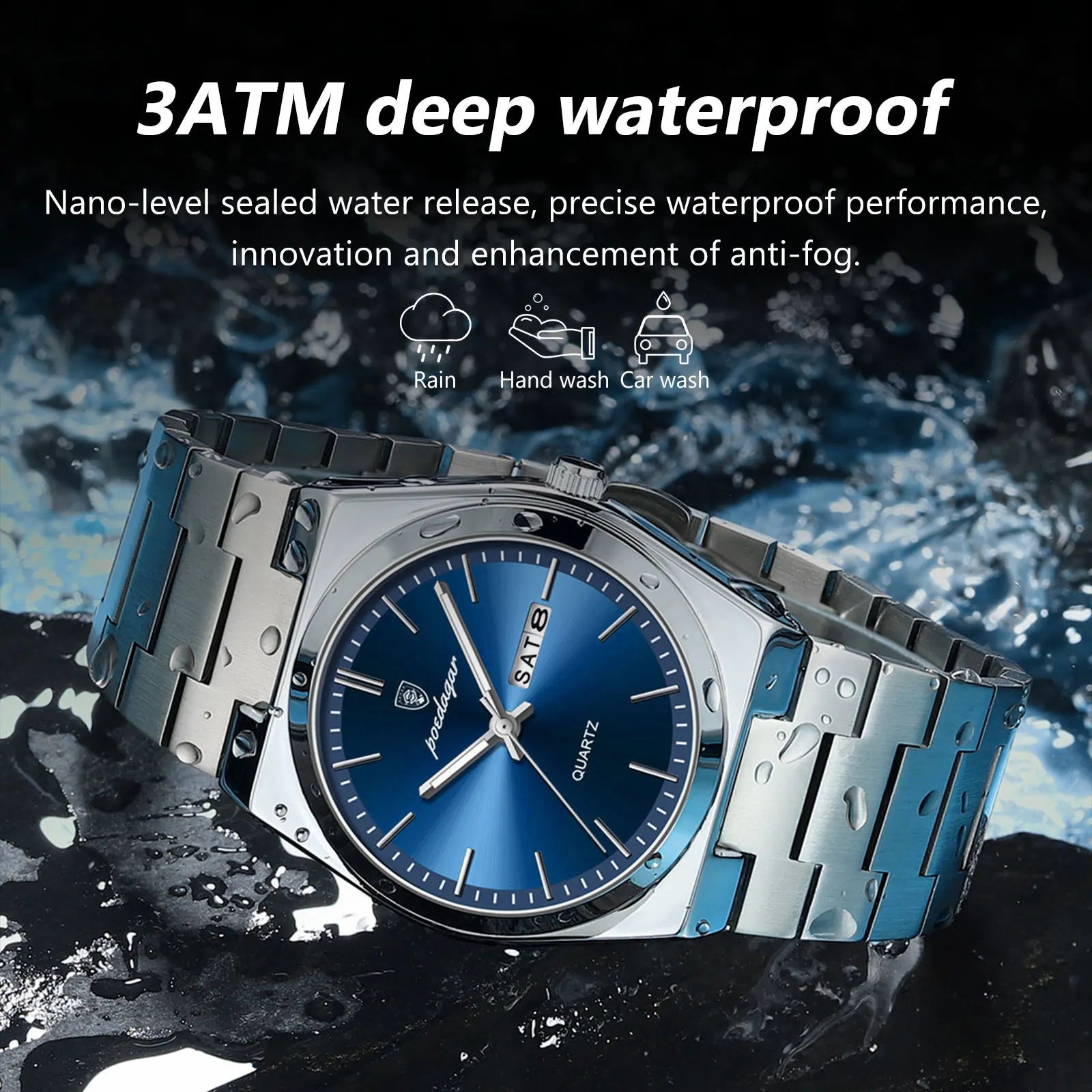 Reloj de Lujo POEDAGAR para Hombre Resistente al Agua Luminoso Fecha Semana Acero Inoxidable Relojes de Cuarzo Casuales para Hombre Reloj Masculino+caja