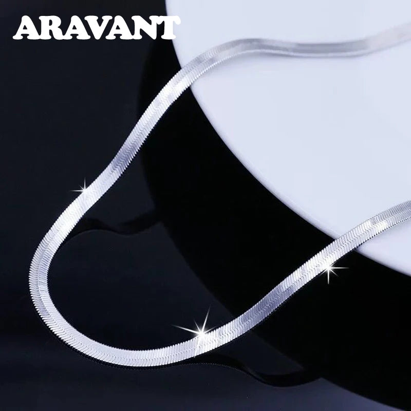 Aravant Collar de cadena de hueso de serpiente de plata 925 de 4 mm para mujer, joyería de moda para hombre