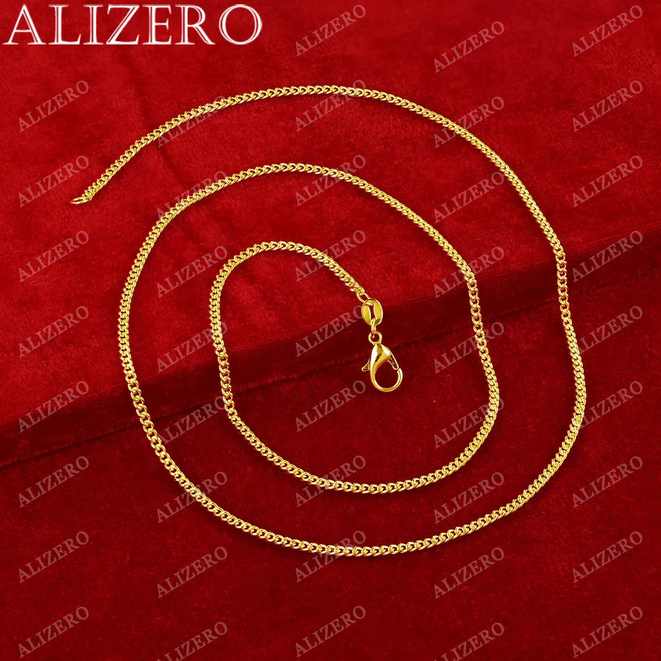 ALIZERO Collar de oro de 18K de 16/18/20/22/24/26/28/30 pulgadas, 2mm, cadena base, collares para mujer y hombre, joyería fina de moda al por mayor