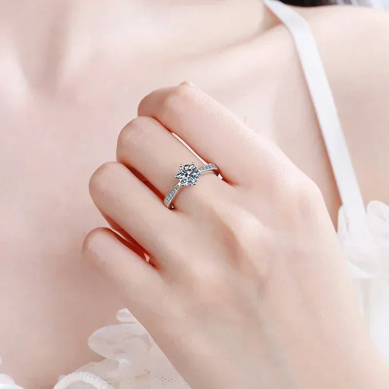 NeeTim 0.5-2ct Moissanit Ehering für Damen Sterling Silber Runder Brillant Diamant Solitär Verlobungsringe Zertifiziert