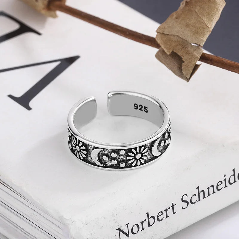 925 Sterling Silber Sonnenmondringe für Frauen Verlobung Luxusschmuck Vintage Accessoires Großhandel