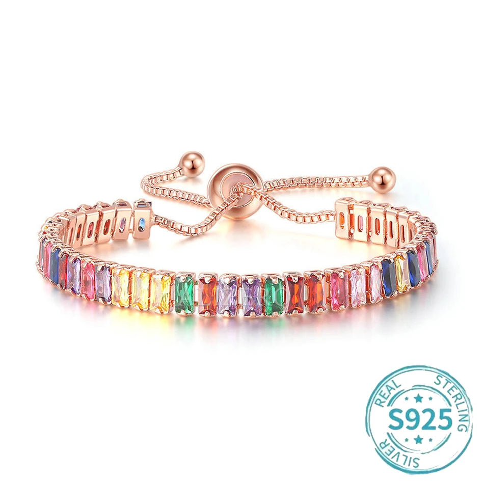 ALIZERO S925 Sterling Silber Armband Original Mehrfarbige Zirkonia Tennisarmbänder für Damen Mode Luxus Charm Schmuck