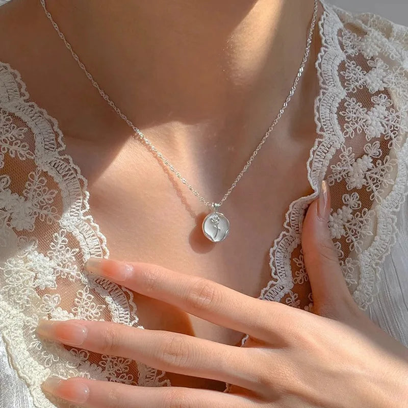 VENTFILLE Plata 925 Geometría Circular Rosa Collar Esmalte Goteo Coreano Joyería Delicada Regalo de Cumpleaños Venta al por Mayor