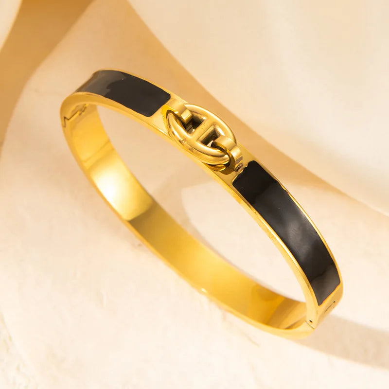 1PCS H-förmiges Schweinenasenarmband Edelstahl Modisch und vielseitig Emaille-Tropfen-Gummiarmband Damenschmuck