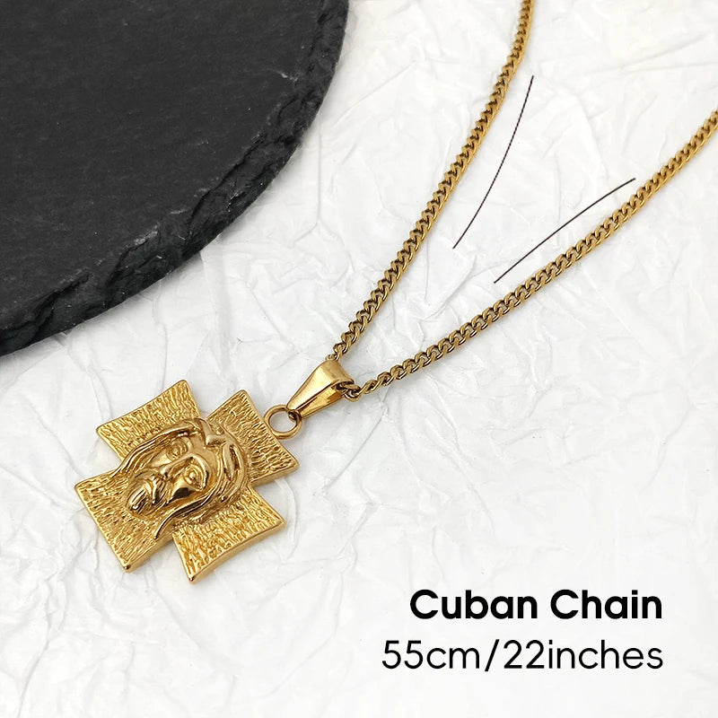 Collar con colgante de cruz y cara de Jesús, chapado en oro de 18 quilates, dije religioso para hombres y mujeres, joyería inspirada en la fe, regalo cristiano