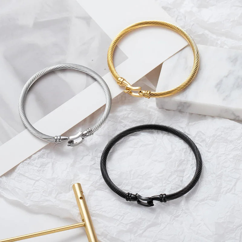 1 Stück Edelstahl Draht Armband Hufeisenförmige Magnetschnalle Trendiger minimalistischer Punk Gold Silber Schwarz Herrenarmband