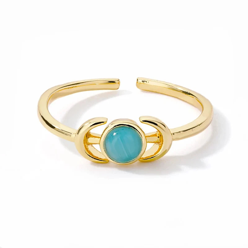 Edelstahl Lotusblumenring für Frauen, goldfarben, Vintage-Stein, Opal, ovaler Blumenring, modischer ästhetischer Schmuck, Geschenk